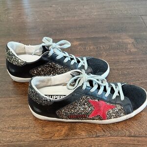 Golden Goose Black Glitter Superstar Sneakers Size 38